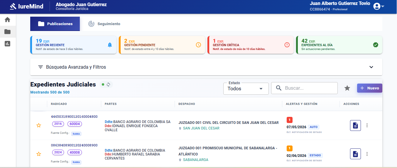 Gestión de expedientes en IureMind